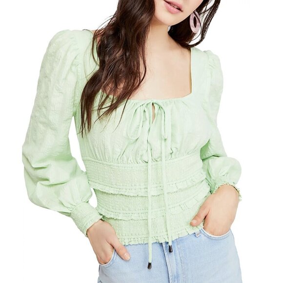 Free People Tops - Free People Lolita Peasant Top Neon Pastel Green 100% Cotton Women's X-Small